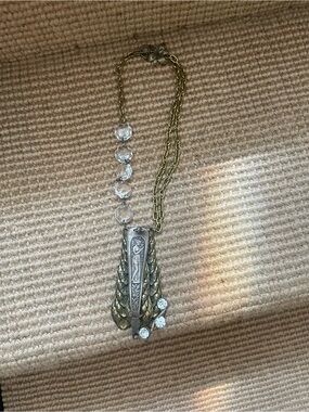Vintage One-of-a-Kind Brass and Crystal Pendant Necklace